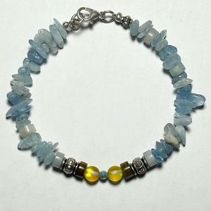 Genuine Aquamarine and Tiger Eye Bracelet 7.25 Inches